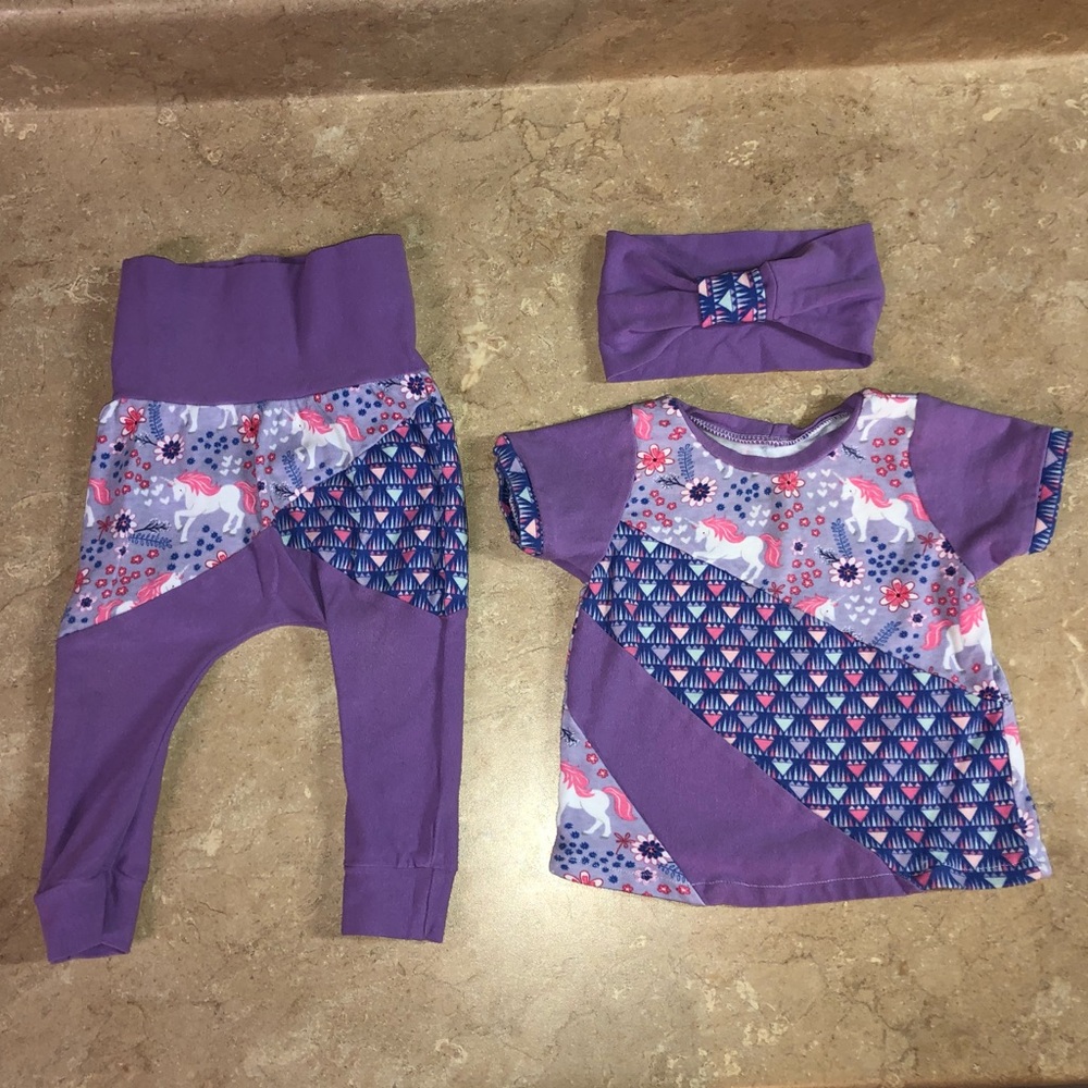 WAHM 3pc Baby Girl Outfit 6-9m - Unicorns